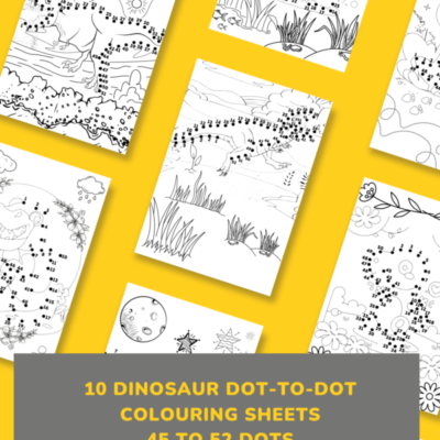 Dinosaur dot to dot colouring sheets 45 to 52 dots