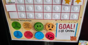 Toddler reward chart printed laminated on fridge