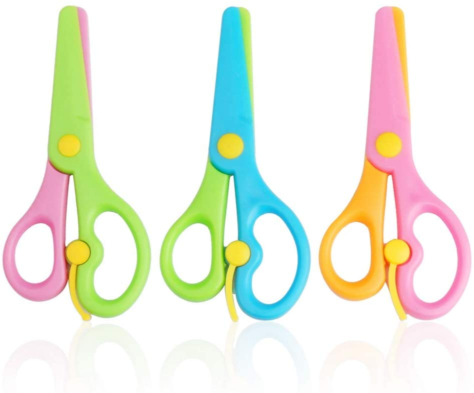
kuou 3 Pcs Children Safety Scissors Set, Toddler Scissors Age 3 Spring Loaded Plastic Preschool Scissors Pre-School Training Toys DIY Christmas Gifts...