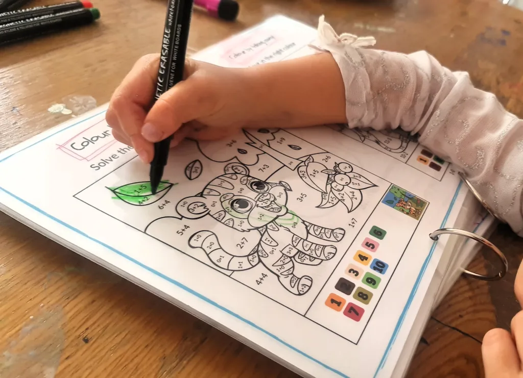 Colour by adding and taking away - maths activity book